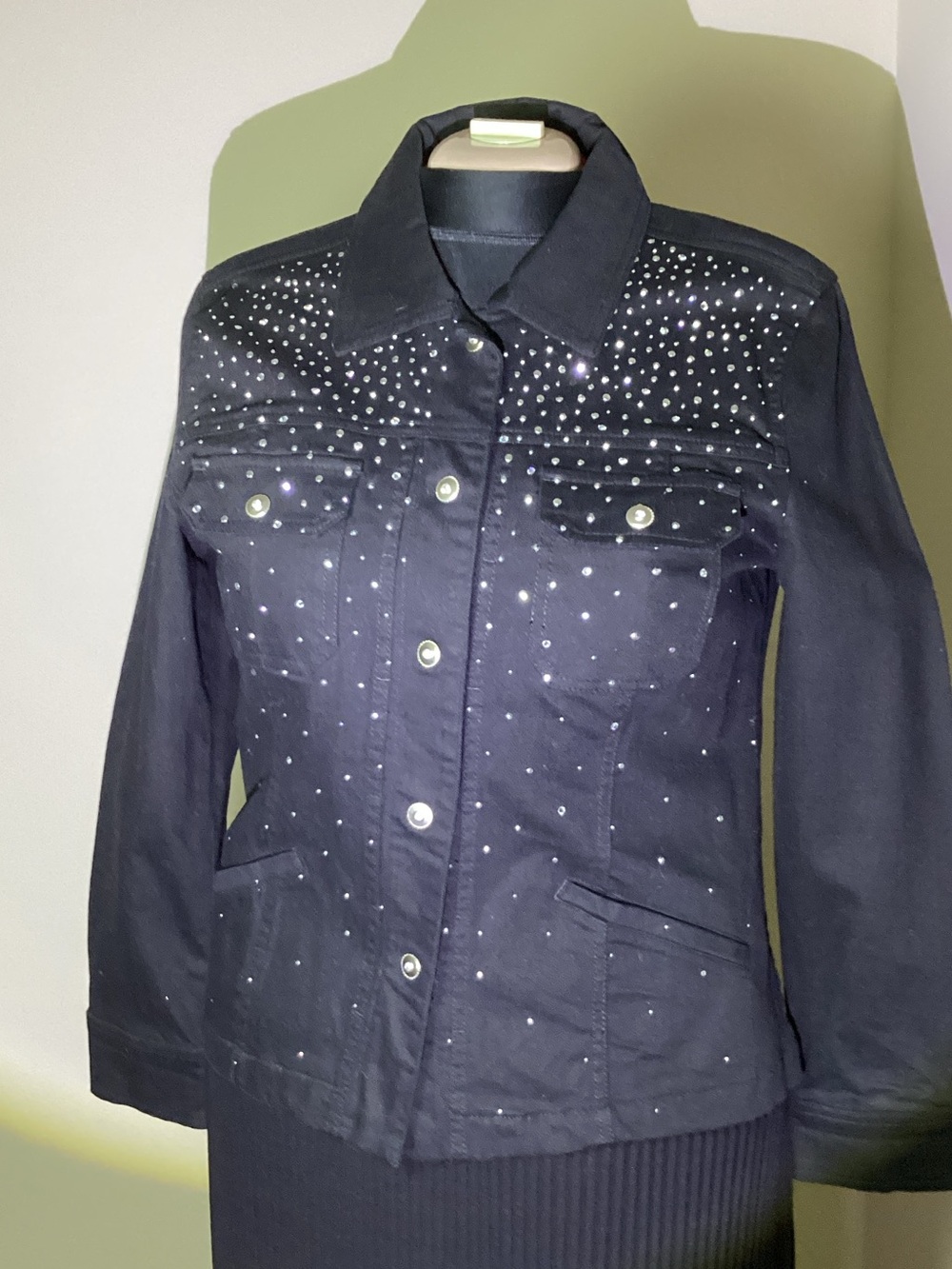 Christine Alexander Black Jean Jacket with Rhinestone Accents